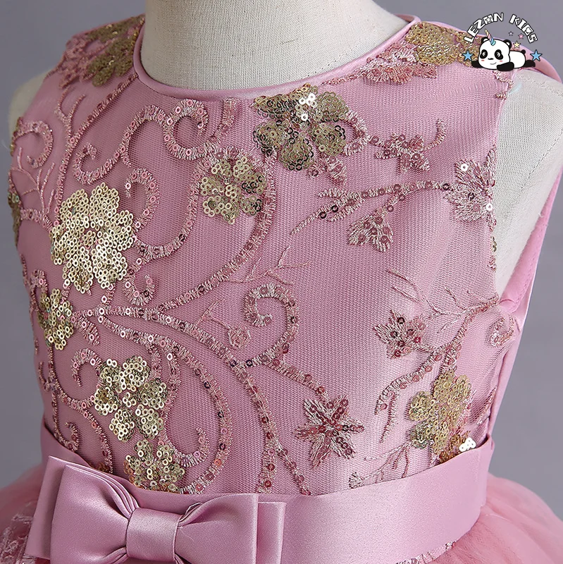 LEZONKIDS - 2023 New Girls' Party Dress Embroidered Beaded Sequins Flowers Trailing Poncho Skirt Spot Wholesale